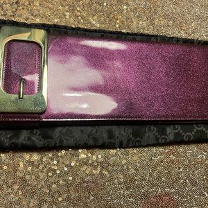 GUCCI hard to find skinny purple glitter clutch with brass buckle.
